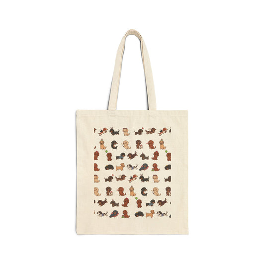 Dachshund Pattern Canvas Tote Bag — Cute Wiener Dog Print Reusable Shopper