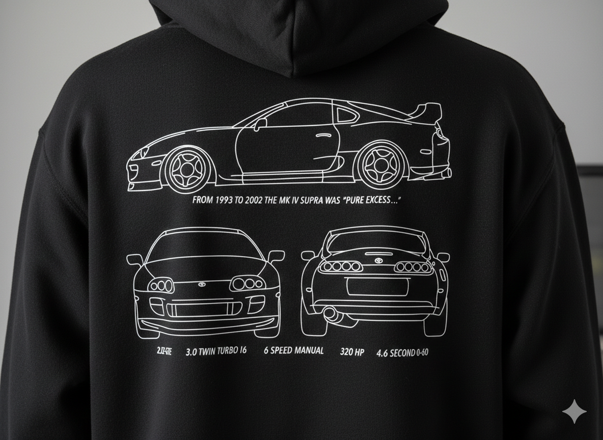MK IV Supra Minimalist Line Art Hoodie - JDM Legendary Sports Car Apparel