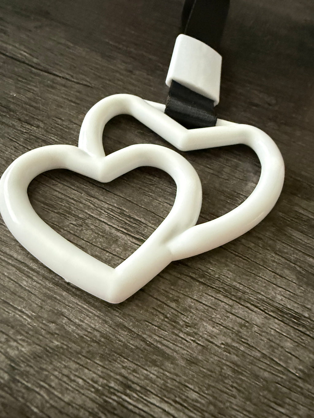 White Double Heart Tsurikawa Ring - Interlocking Heart JDM Drift Handle - Aesthetic Car Charm