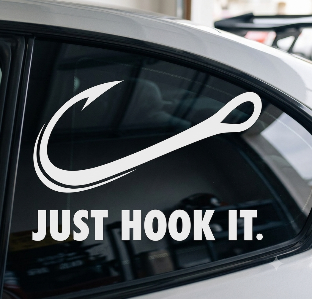 Fishing Hook "Just Hook It" Car & Window Decal