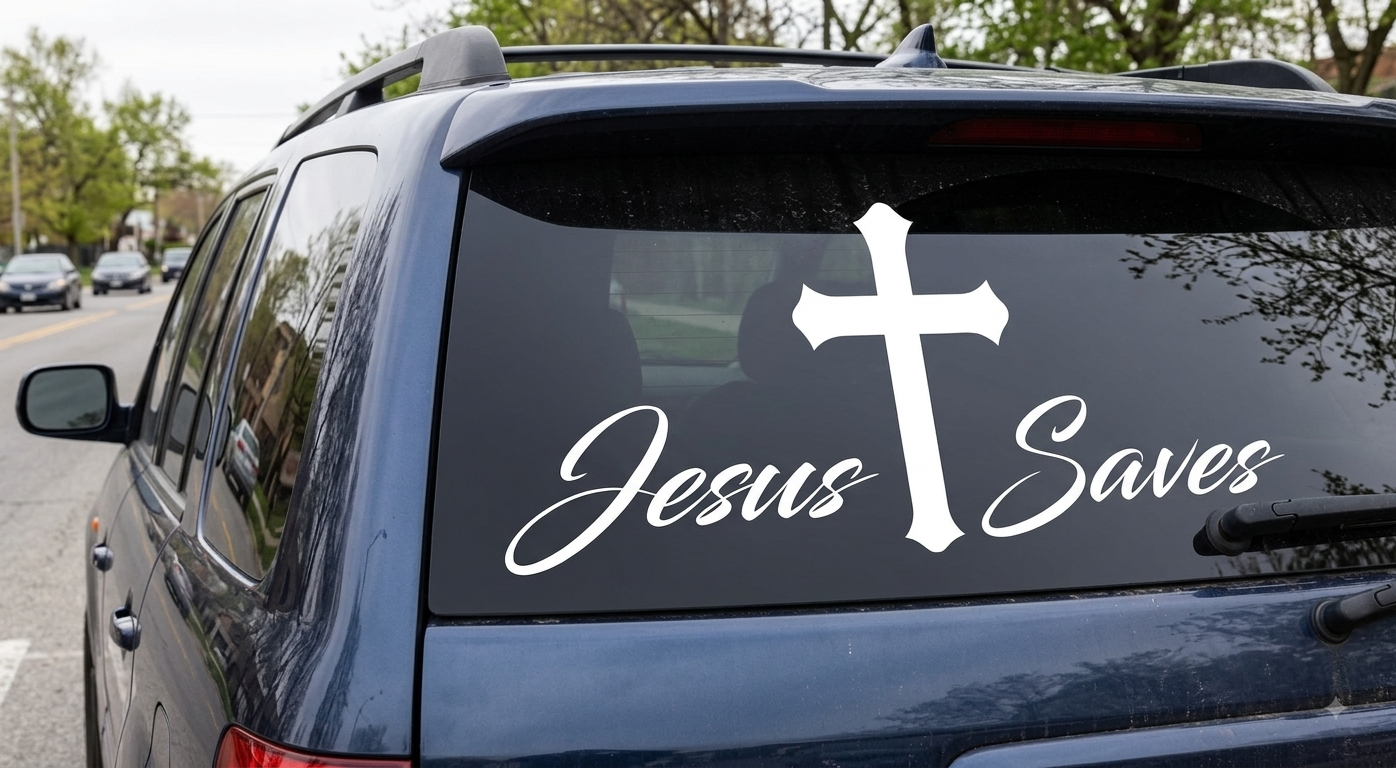 "Jesus Saves" Cross Vinyl Decal | Car Window Sticker