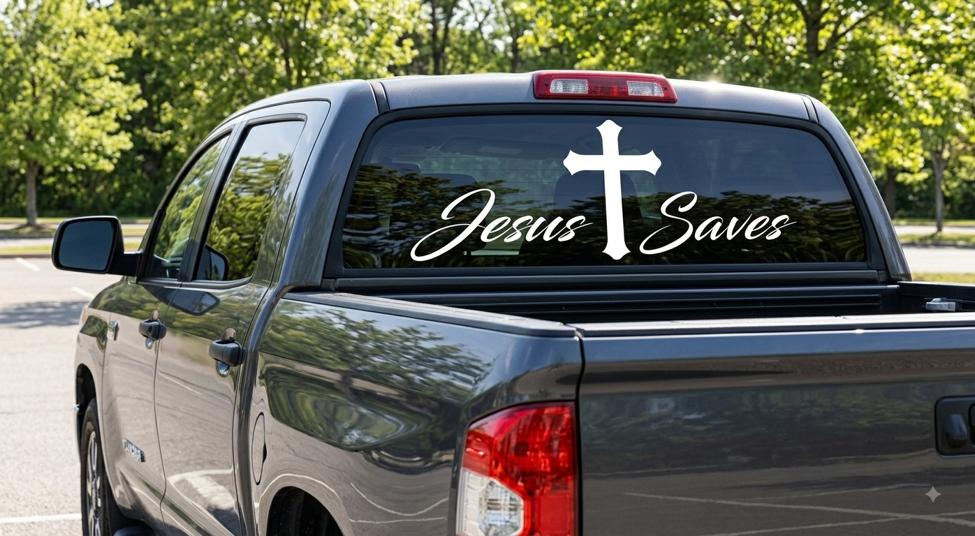 "Jesus Saves" Cross Vinyl Decal | Car Window Sticker