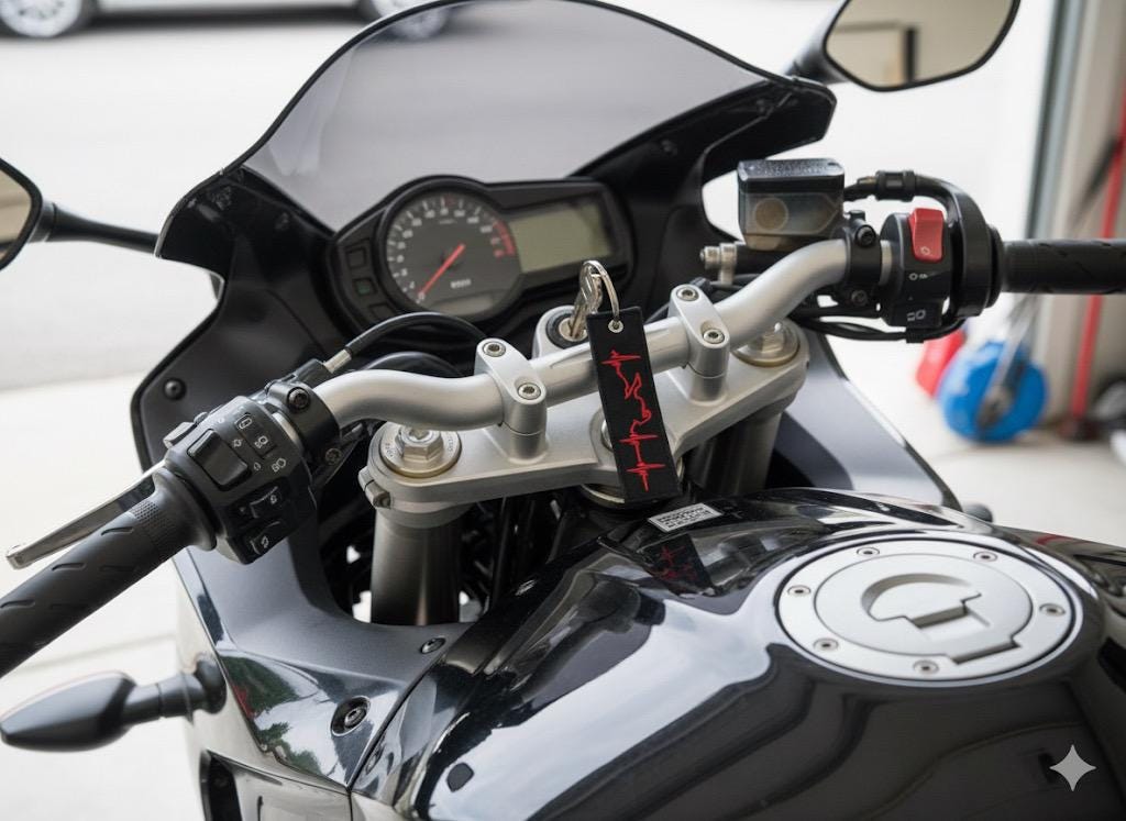 Biker heartbeat embroidered jet tag/keychain