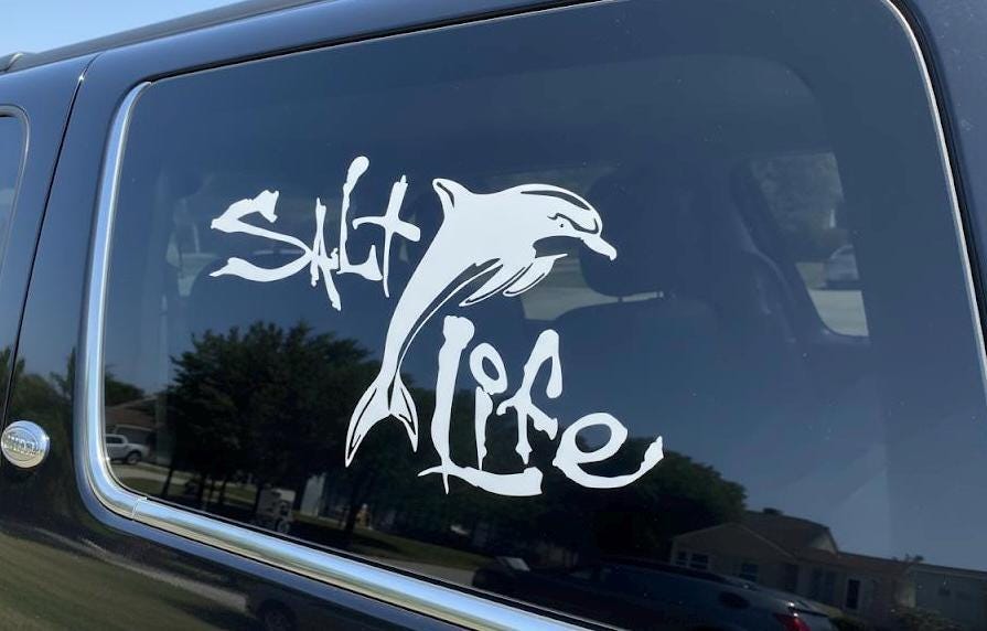 Salt Life dolphin Car Vinyl Decal | Waterproof Die-Cut Car Window Sticker for Cars, Trucks   | Beach Ocean Fishing Life dolphin sticker