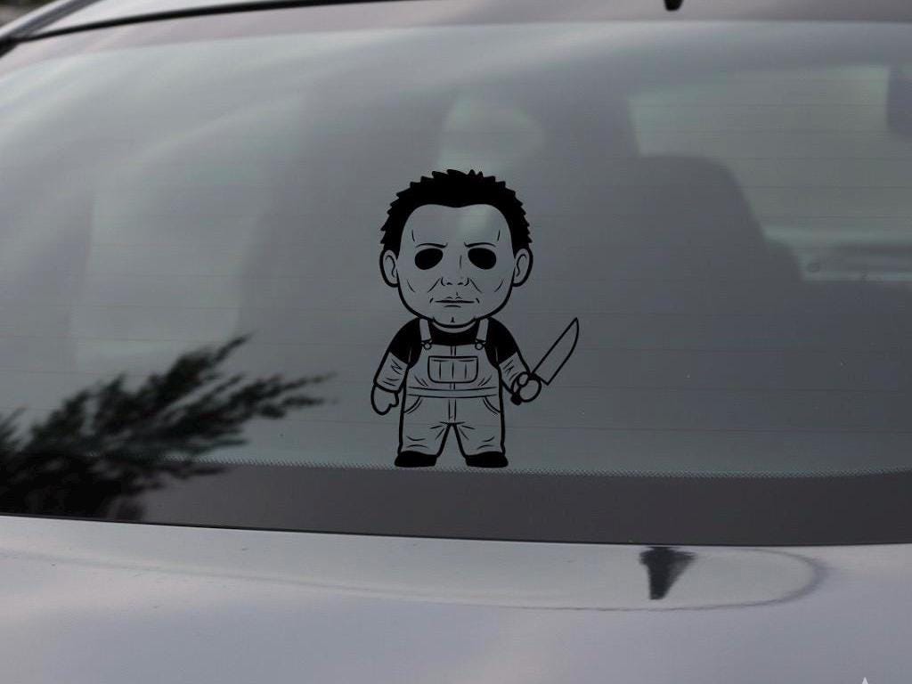 Chibi Michael Myers Vinyl Decal, Horror Movie Car Sticker, Slasher Film Die Cut Black Window Decal, Halloween Gift for Horror Fan