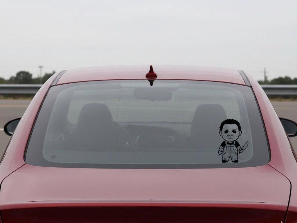 Chibi Michael Myers Vinyl Decal, Horror Movie Car Sticker, Slasher Film Die Cut Black Window Decal, Halloween Gift for Horror Fan