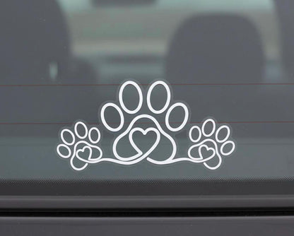 White Heart Paw Print Car Decal | Dog Lover Vinyl Sticker