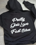 Black Motorcycle Hoodie or T-shirt, Pretty Girls Love Fast Bikes T-Shirt or Hoodie , Riding Club Gear, Funny Graphic Biker Sweatshirt