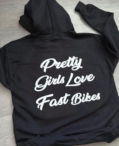 Black Motorcycle Hoodie or T-shirt, Pretty Girls Love Fast Bikes T-Shirt or Hoodie