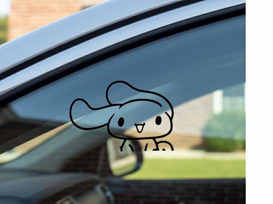 Cinnabon Peeker Sticker, Cinnabon hello kitty Kawaii Car Decal, Sanrio Vinyl Sticker, Waterproof car,Laptop Decal, Cute Anime Bumper Sticker