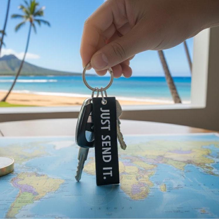 Just Send it Embroidered Jet Tag Keychain | "Just send it" JDM Car Accessory Keyring | Premium Flight Tag Gift for car people