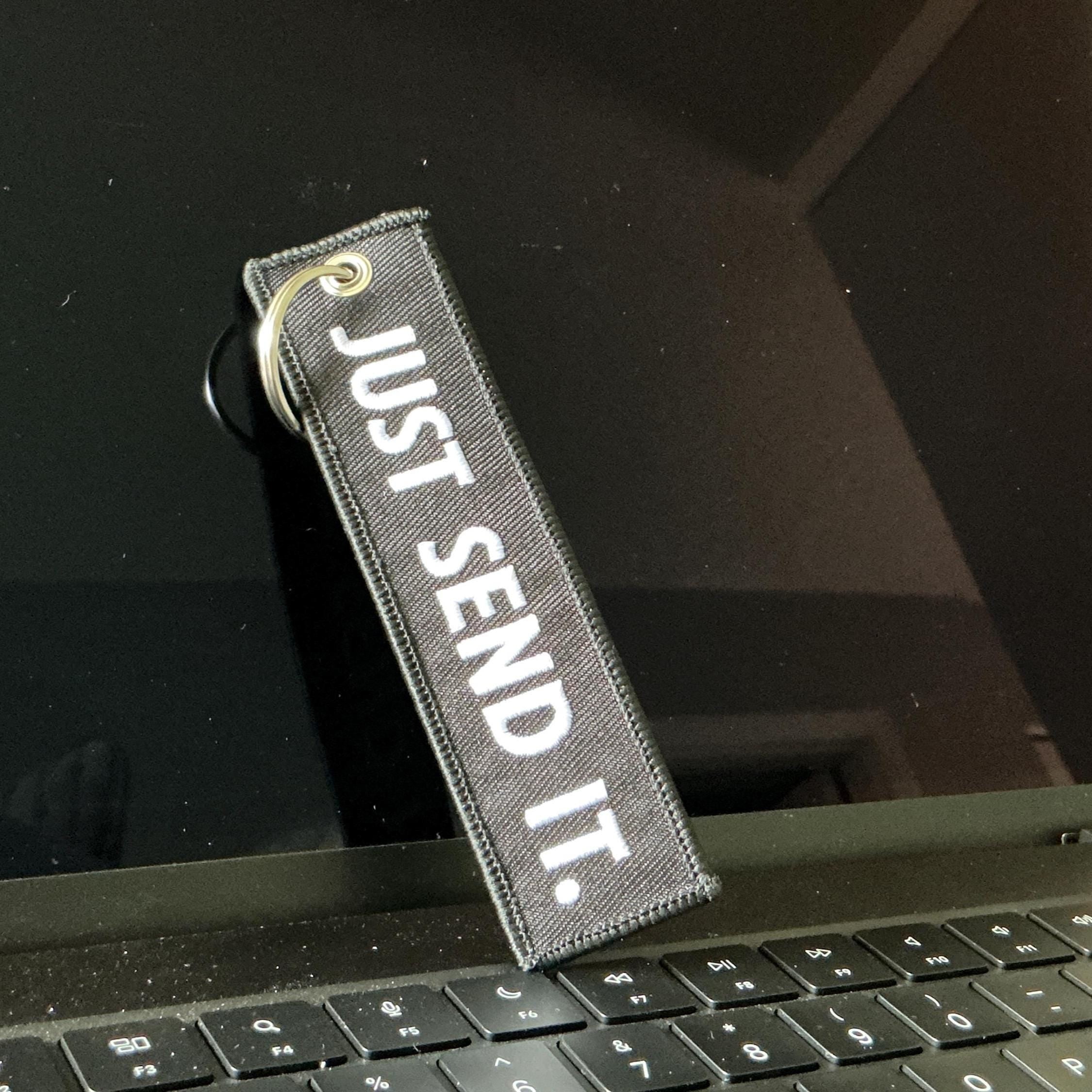 Just Send it Embroidered Jet Tag Keychain | "Just send it" JDM Car Accessory Keyring | Premium Flight Tag Gift for car people