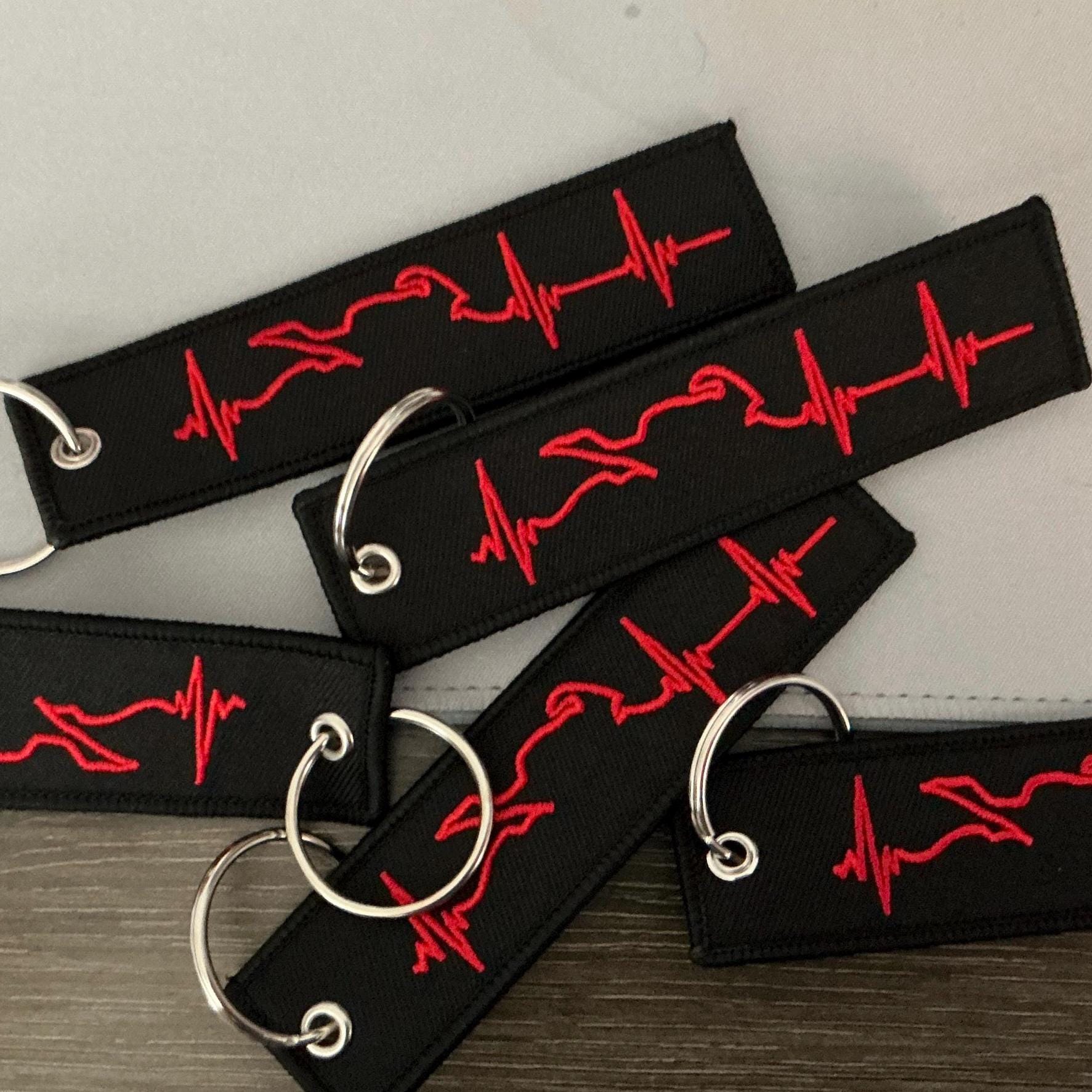Biker heartbeat embroidered jet tag/keychain