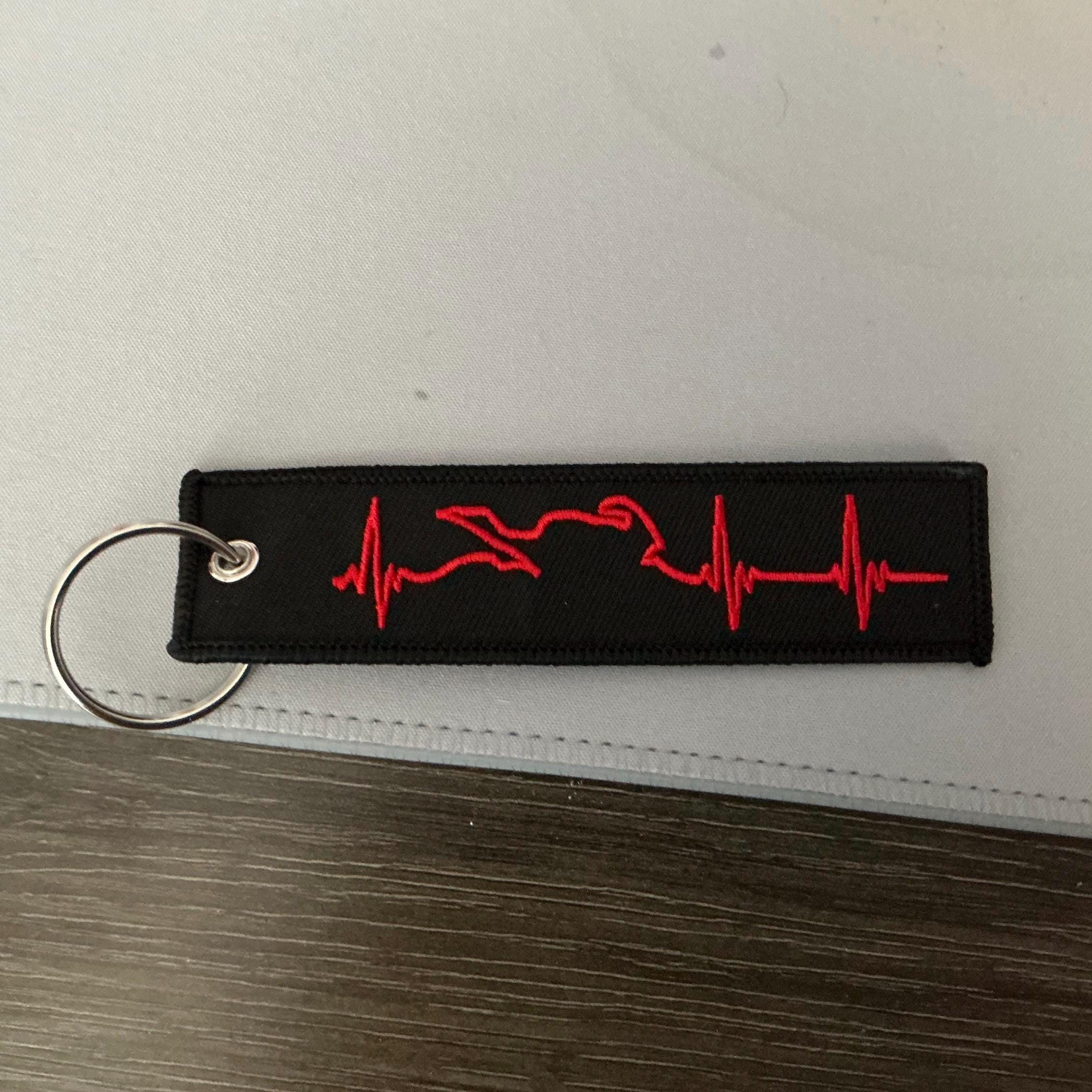 Biker heartbeat embroidered jet tag/keychain