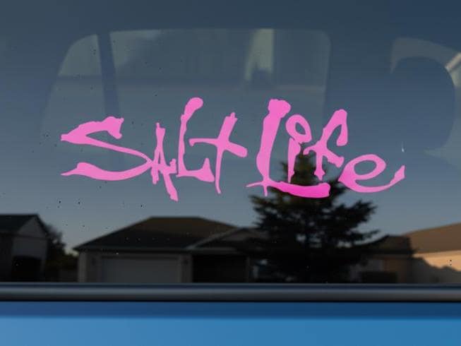 Salt Life Signature Car Vinyl Decal | Waterproof Die-Cut Car Window Sticker for Cars, Trucks, Boats, Coolers | Beach Ocean Fishing Life
