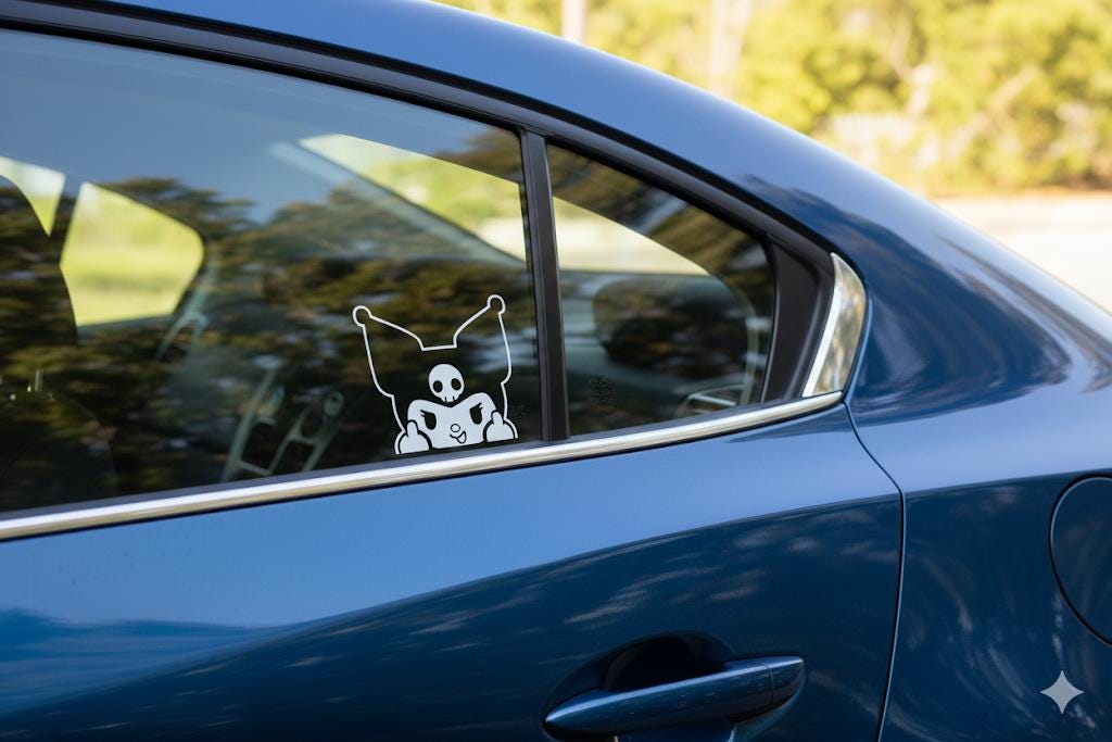 Kuromi Kawaii Peeker Sticker, Car Decal, Vinyl Waterproof Anime Decal, Cute JDM Laptop, car and cup Sticker