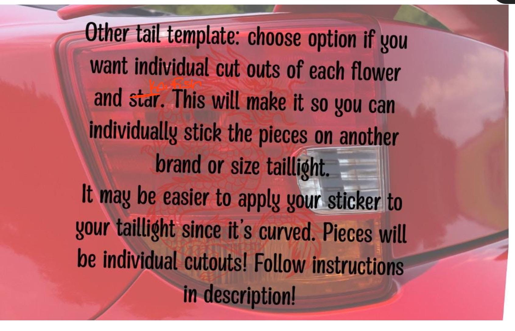 Custom Koi Fish & Cherry Blossom Taillight Decal | custom taillight Japanese decal stickers