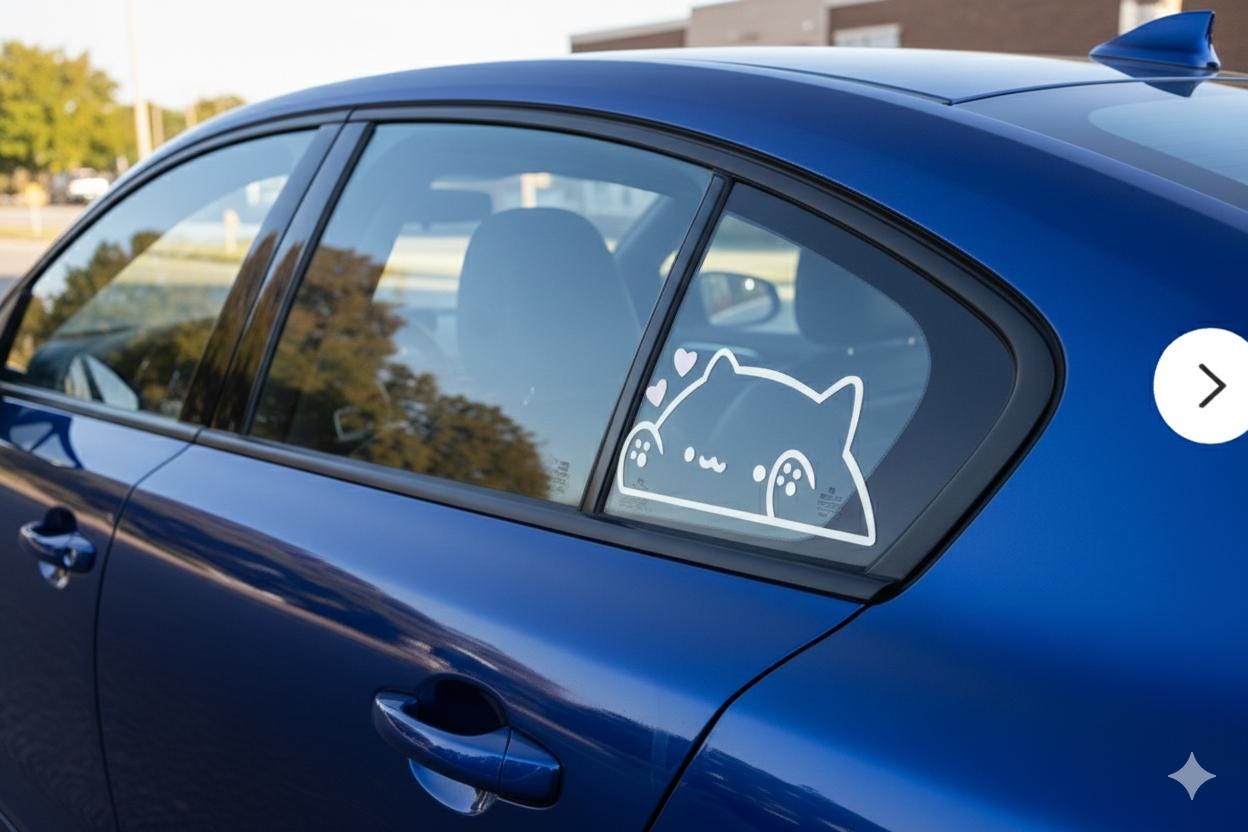 Bongo Cat peeker Vinyl Decal - Cute Meme Car Window Sticker - Kawaii Anime Laptop, Water Bottle, car Decal - Weatherproof Peeker Sticker