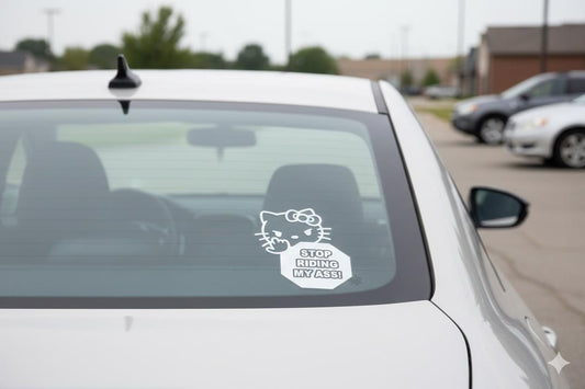 Angry Hello Kitty Tailgating Car Decal - Stop Riding My Ass Sticker