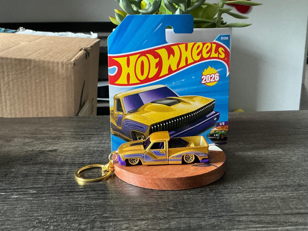 Bounce 'n Bass Hot Wheels Keychain, Gold Lowrider Truck Keyring