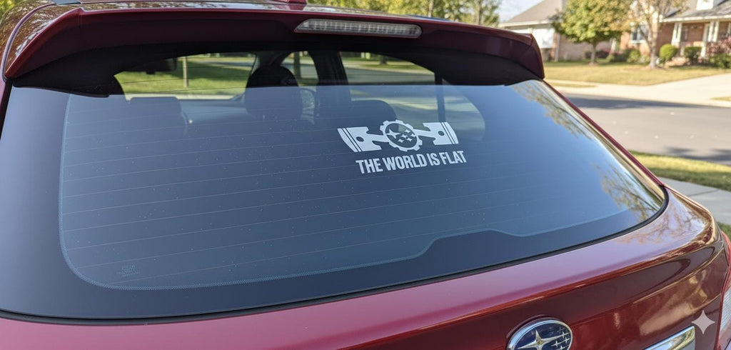 The World Is Flat Subaru Sticker - Custom Piston & Gear Vinyl Decal for Car Windows - JDM Drift Decal - Subaru Accessories