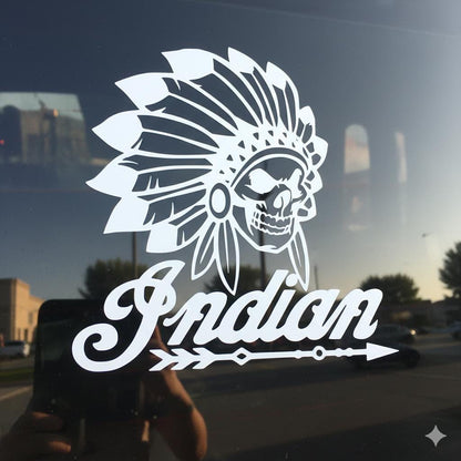 Indian Motorcycle Skull Decal - Headdress Skull Vinyl Sticker