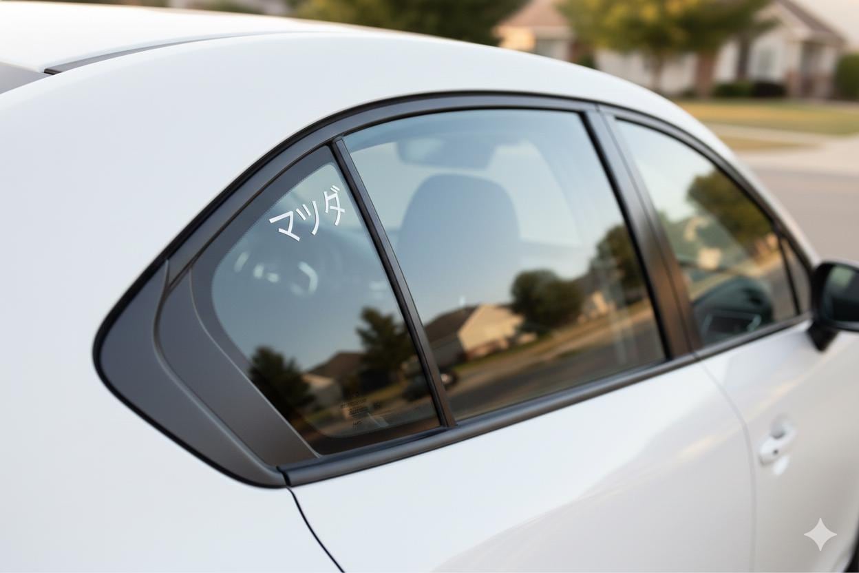 Mazda Japanese Katakana Vinyl Decal for Car Windows - White JDM Sticker for Mazda Enthusiasts - Weatherproof Automotive Laptop Decal