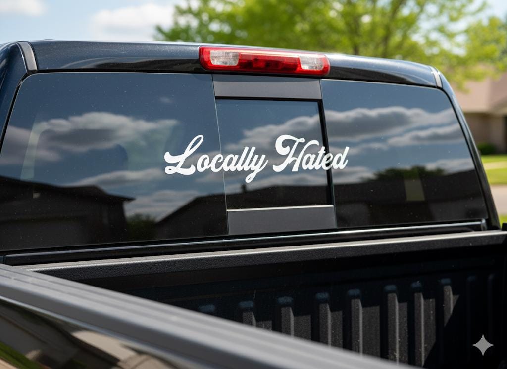 Locally Hated Decal | Funny Sarcastic Script Car Window Sticker