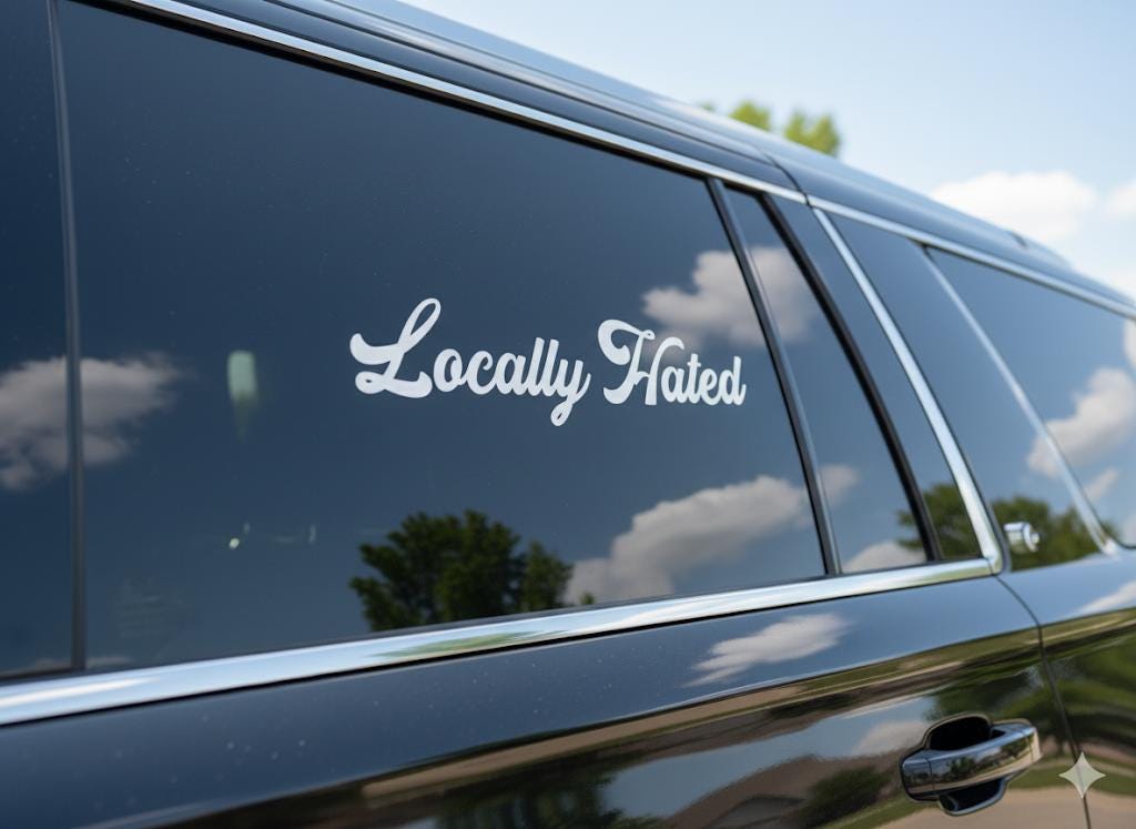 Locally Hated Decal | Funny Sarcastic Script Car Window Sticker