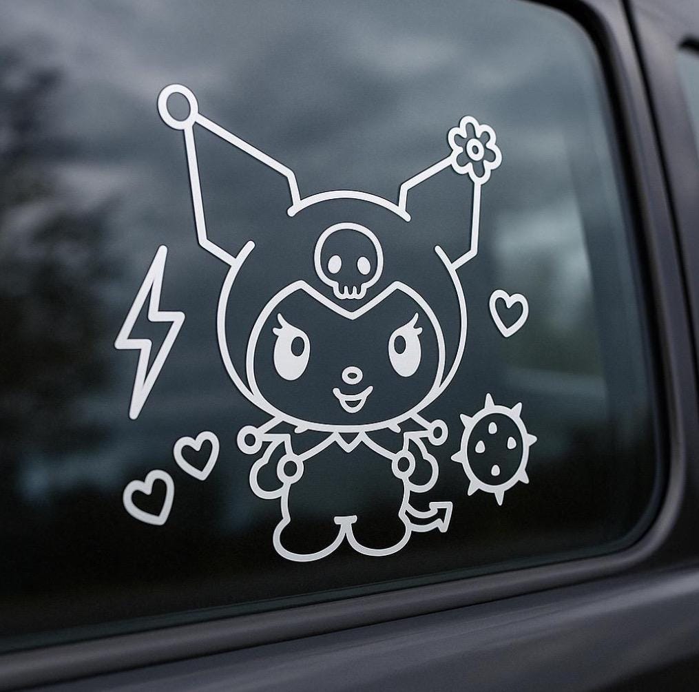 Kuromi Mischief Outline Decal | Baddie Bunny Kuromi Sticker | Dark Cutie Kuromi Line Art Vinyl | Minimalist Kuromi JDM Decal