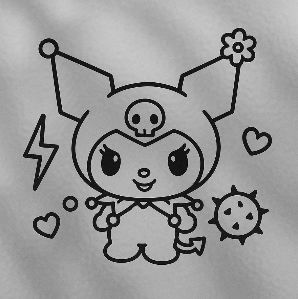 Kuromi Mischief Outline Decal | Baddie Bunny Kuromi Sticker | Dark Cutie Kuromi Line Art Vinyl | Minimalist Kuromi JDM Decal