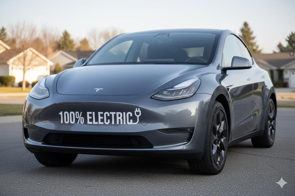 100% Electric Vinyl Decal - EV Car Sticker for Tesla, Rivian, Lucid - Eco Friendly Gift for Electric Vehicle Owners - Modern Window Graphics
