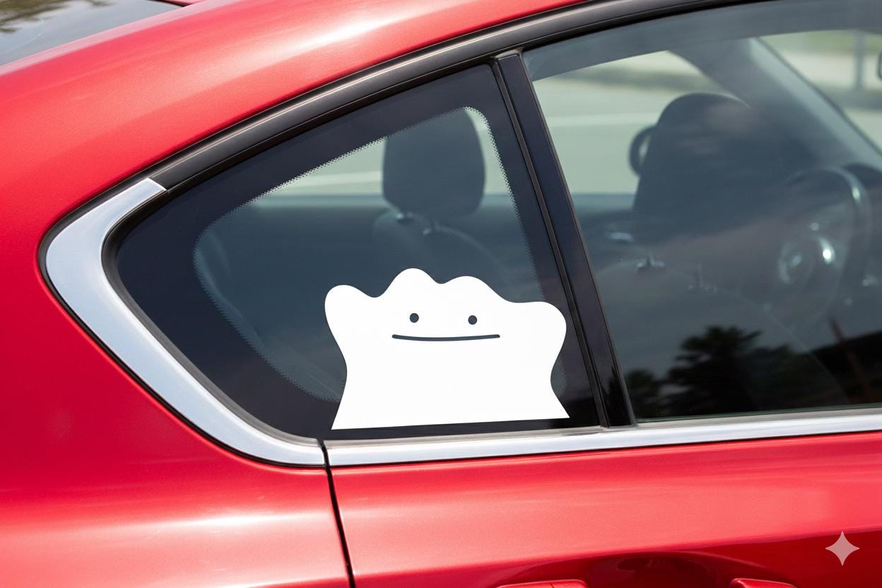 Ditto Style Vinyl Sticker - Peeking Ditto Car Decal - Cute Smiling Blob Window Sticker - JDM Style Car Accessories - Waterproof Vinyl