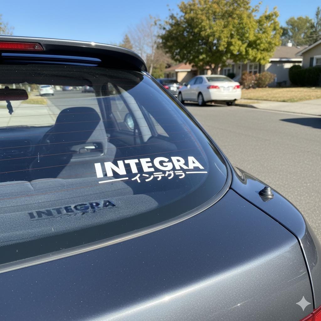 Integra Vinyl Decal - Japanese Katakana Car Sticker - JDM Window Graphics for Acura Integra DC2 DC5