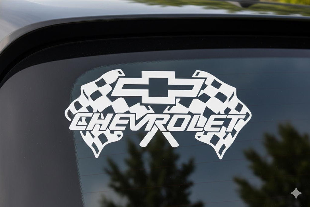 Chevrolet Racing Decal - Chevy Bowtie with Checkered Flags - Chevy lover