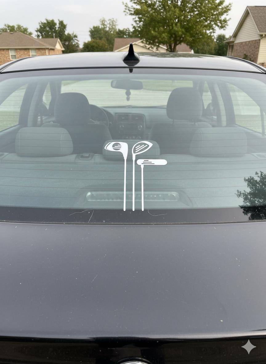 Golf Club Car Decal - Putter and Driver Vinyl Sticker for Rear Window - Minimalist Golf Bag Design -  Bumper Decal for Golfers