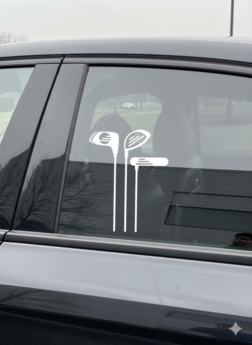 Golf Club Car Decal - Putter and Driver Vinyl Sticker for Rear Window - Minimalist Golf Bag Design -  Bumper Decal for Golfers