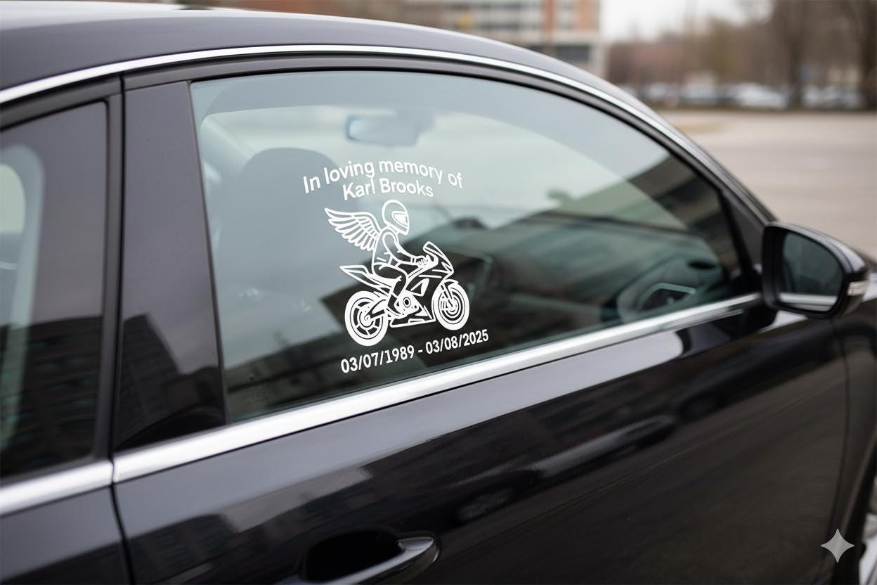 Custom Biker Memorial Sticker: Angel Wings Tribute Decal