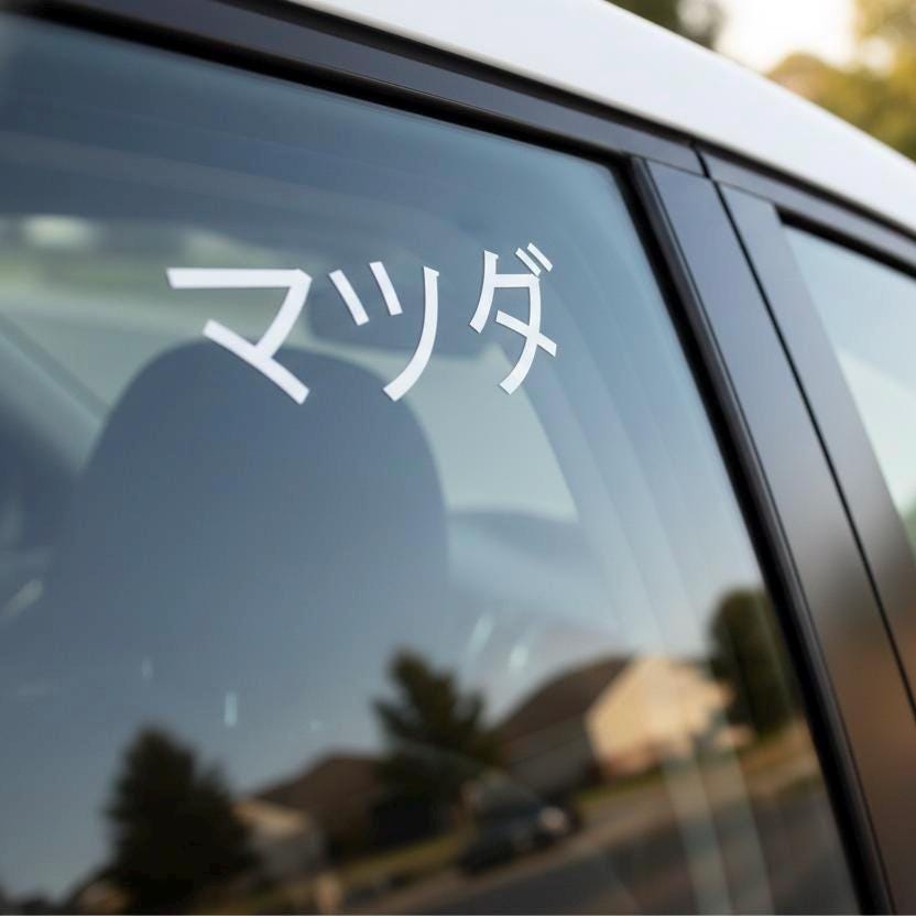Mazda Japanese Katakana Vinyl Decal for Car Windows - White JDM Sticker for Mazda Enthusiasts - Weatherproof Automotive Laptop Decal