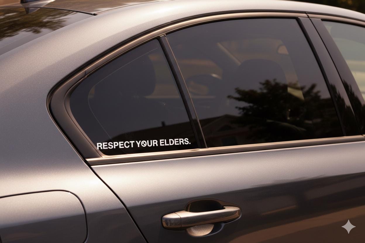 Respect Your Elders Vinyl Decal long ways | E30 E36 E46 Sticker for BMW Enthusiast | German Car Culture Window Decal | Retro Euro Style