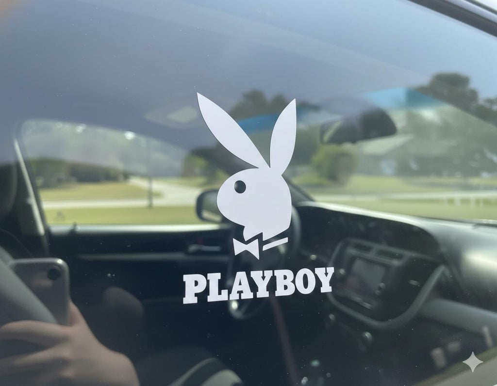 Retro Rabbit Silhouette Vinyl Decal | Bowtie Bunny Car Sticker | Y2K Aesthetic Window Graphic