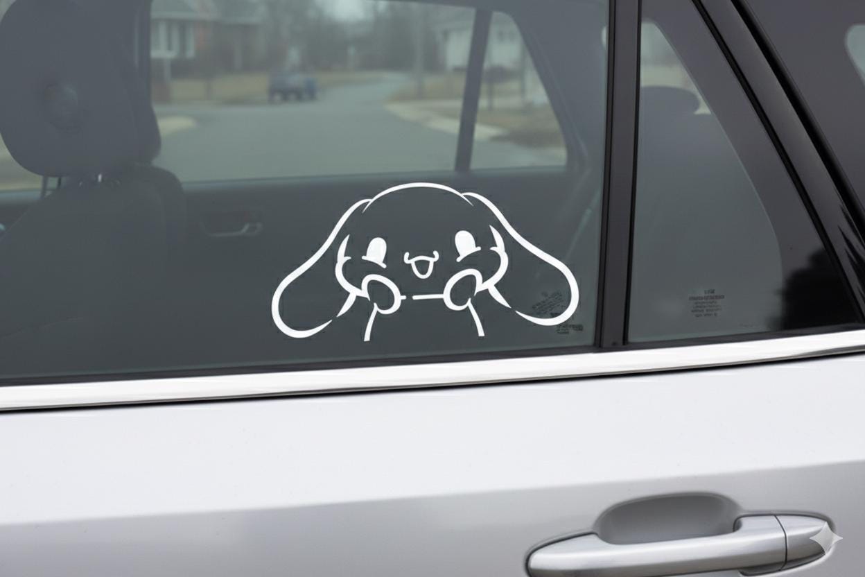 Cinnabon Peeker Sticker, blushing Cinnabon hello kitty Kawaii Car Decal, Vinyl Sticker, Waterproof car Decal, Cute Anime Bumper Sticker