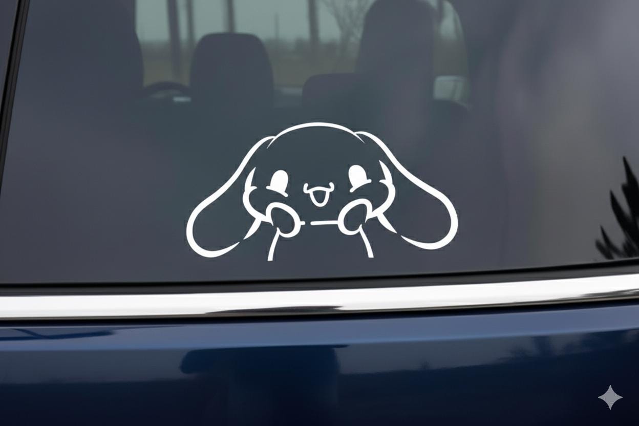 Cinnabon Peeker Sticker, blushing Cinnabon hello kitty Kawaii Car Decal, Vinyl Sticker, Waterproof car Decal, Cute Anime Bumper Sticker