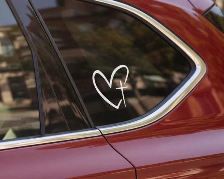 Heart with Cross Decal - Christian Vinyl Sticker for Car Window, Laptop, or Water Bottle - Minimalist Religious Gift for Her - Faith Based
