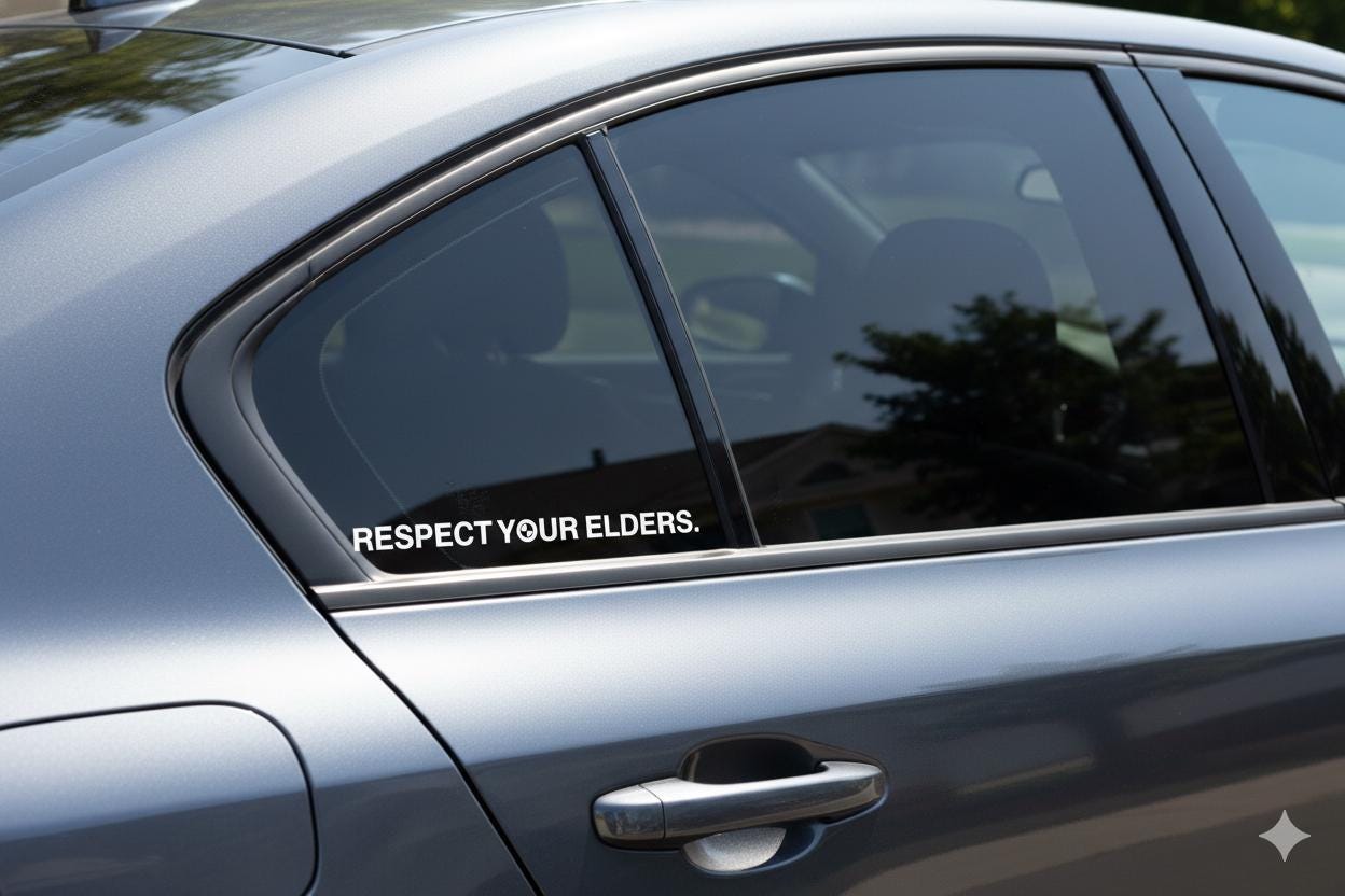 Respect Your Elders Vinyl Decal long ways | E30 E36 E46 Sticker for BMW Enthusiast | German Car Culture Window Decal | Retro Euro Style