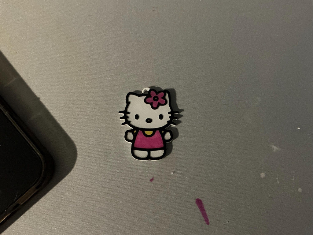 3D Printed Hello Kitty Keychain – Cute Enamel-Style Bag Charm, Pink Floral hello Kitty Key Ring, Kawaii Accessory for Backpacks and Keys