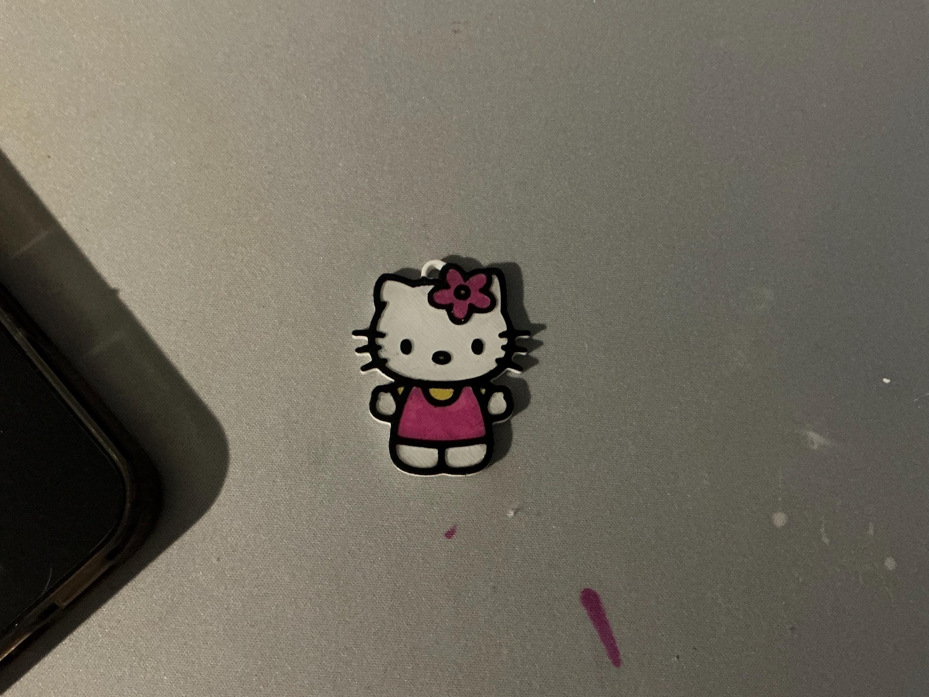 3D Printed Hello Kitty Keychain – Cute Enamel-Style Bag Charm, Pink Floral hello Kitty Key Ring, Kawaii Accessory for Backpacks and Keys